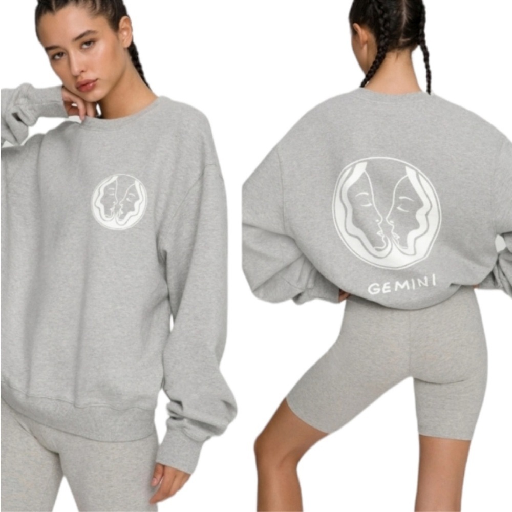GOOD AMERICAN Zodiac Gemini Boyfriend Sweatshirt Sz 1 S Gray Casual Oversized